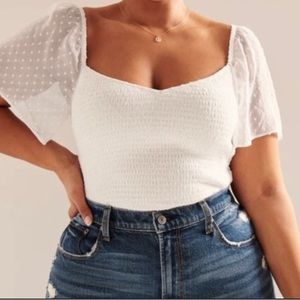 Abercrombie & Fitch smocked flutter sleeve top white, size small